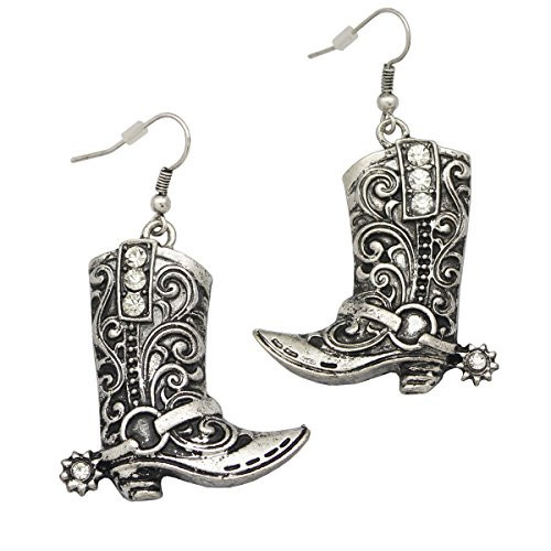 Vintage Silver Western West Cowgirl Texas Boots Spur Dangle Drop Earrings Rodeo Boho Fancy Dress Costume | Amazon (US)