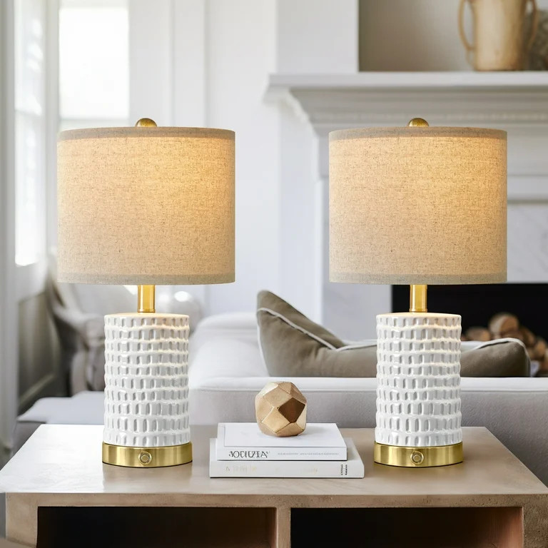 Oneach 3 Way Dimmable White Table Lamp Set of 2 with USBC+A, 19" Ceramic Farmhouse Touch Control ... | Walmart (US)