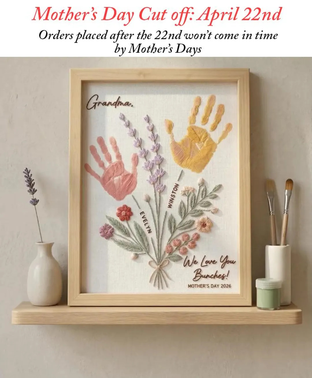 Personalized Flower Handprint Art Frame for Mom, Mother's Day Gift, Gifts for Grandma, Handprint ... | Etsy (US)