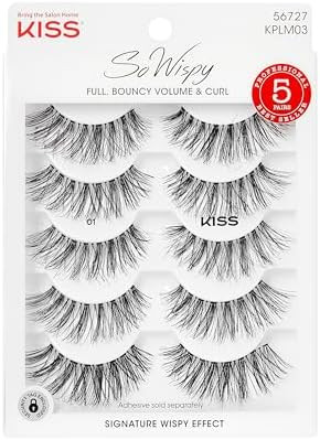 Kiss Looks So Natural, So Wispy False Eyelashes, 5 Pairs, 14mm, Reusable Thin Band Strip Lashes f... | Amazon (US)