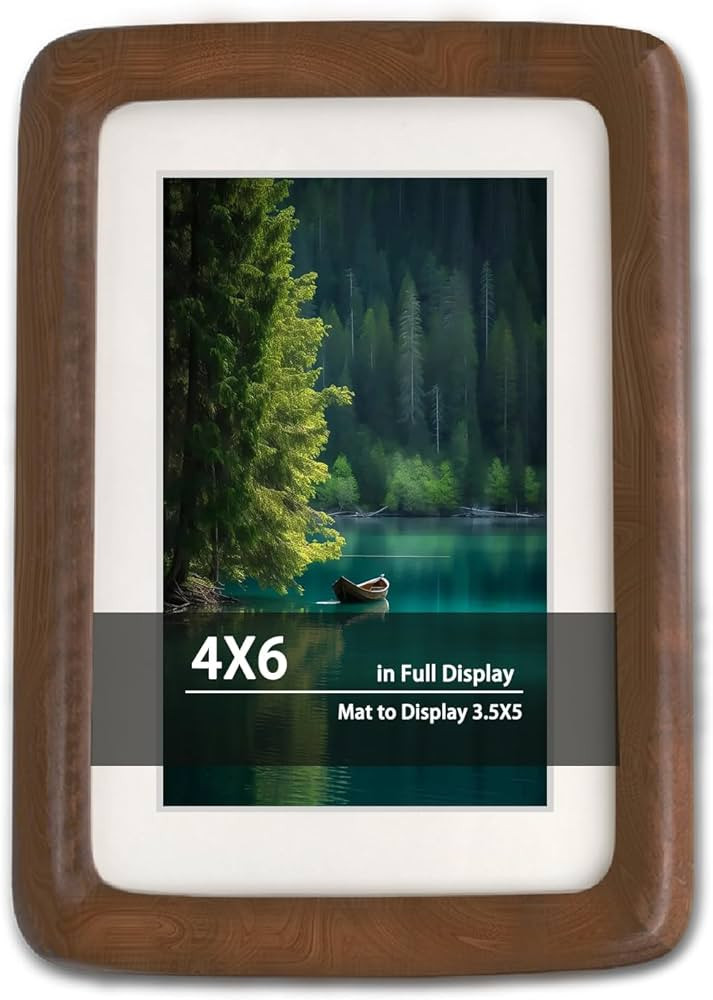 4x6 Picture Frame with Mat to 3.5x5, Natural Dark Walnut Wooden Handcrafted Frame Rounded Corner ... | Amazon (US)