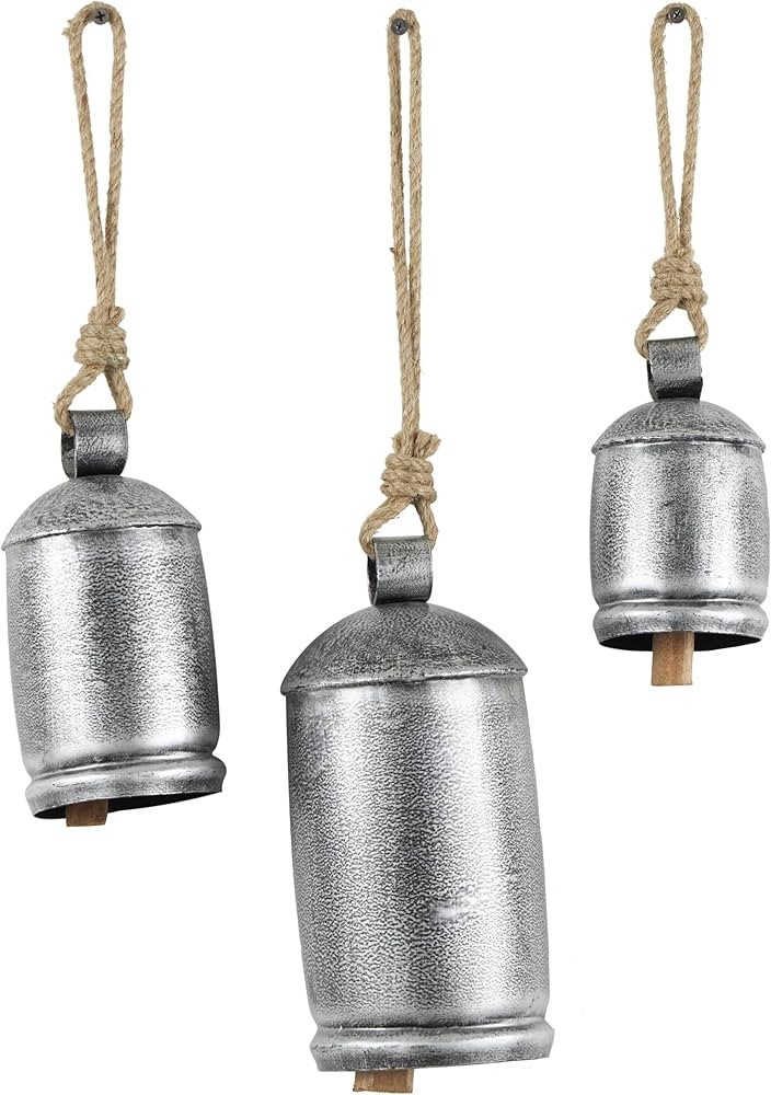 Deco 79 Rustic Metal Cowbell Decorative Bells, 5", 4", 3"H, Silver | Amazon (US)