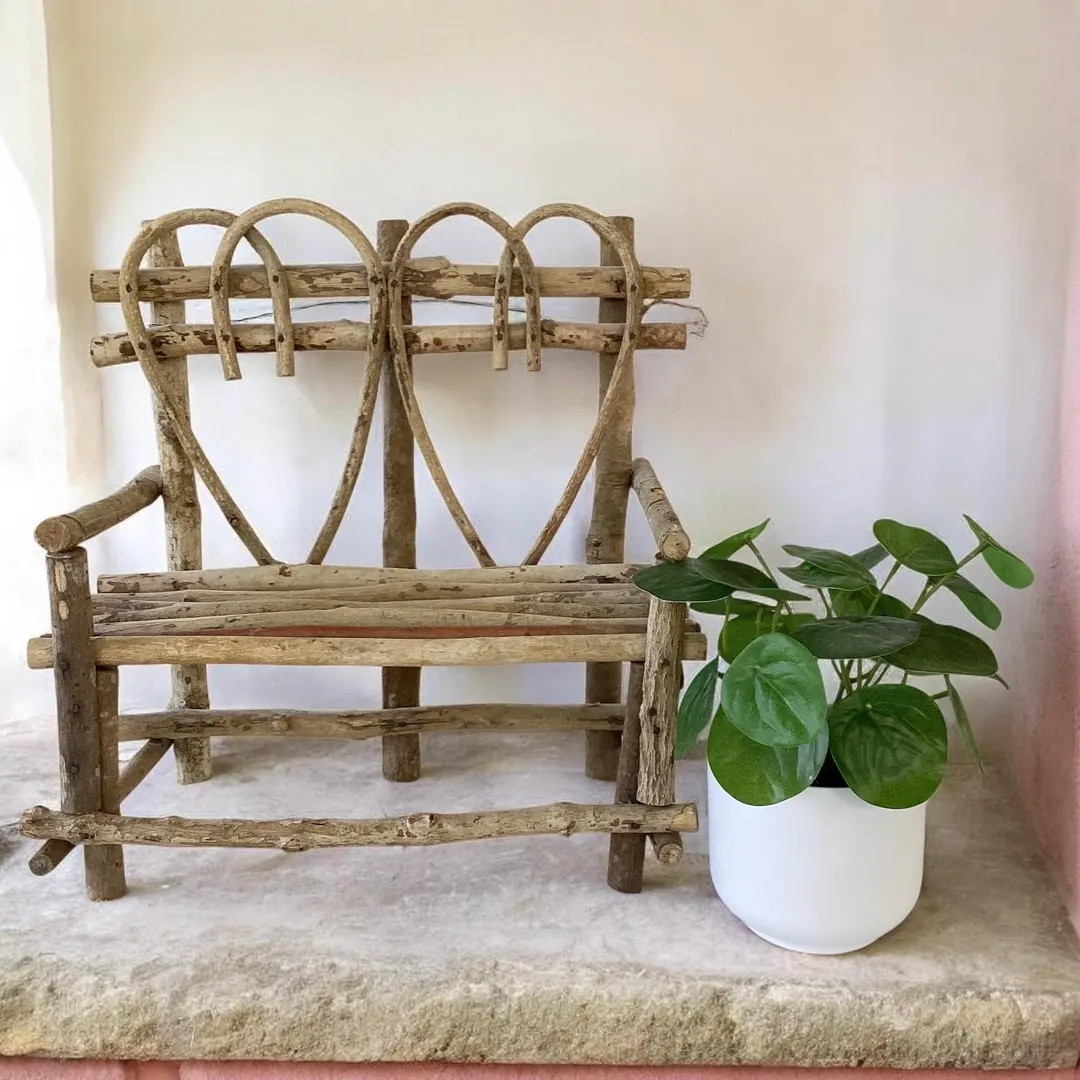 Vintage Small Handmade Folk Art Twig Bench * Rustic Heart Motif Doll Furniture * Plant Stand - Et... | Etsy (US)