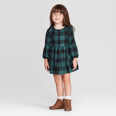 Toddler Girls' Long Sleeve Plaid Dress - Cat & Jack™ Green | Target