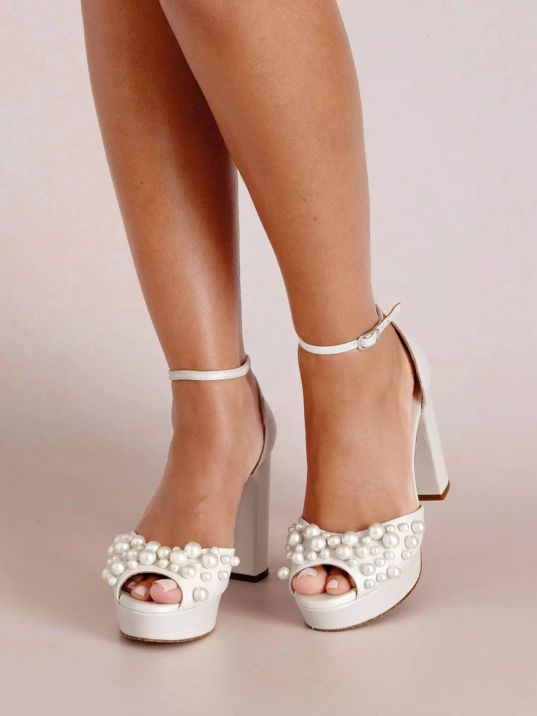 Charlotte Mills Londi Block Heel Platform Wedding Shoes, Ivory Pearl | John Lewis (UK)