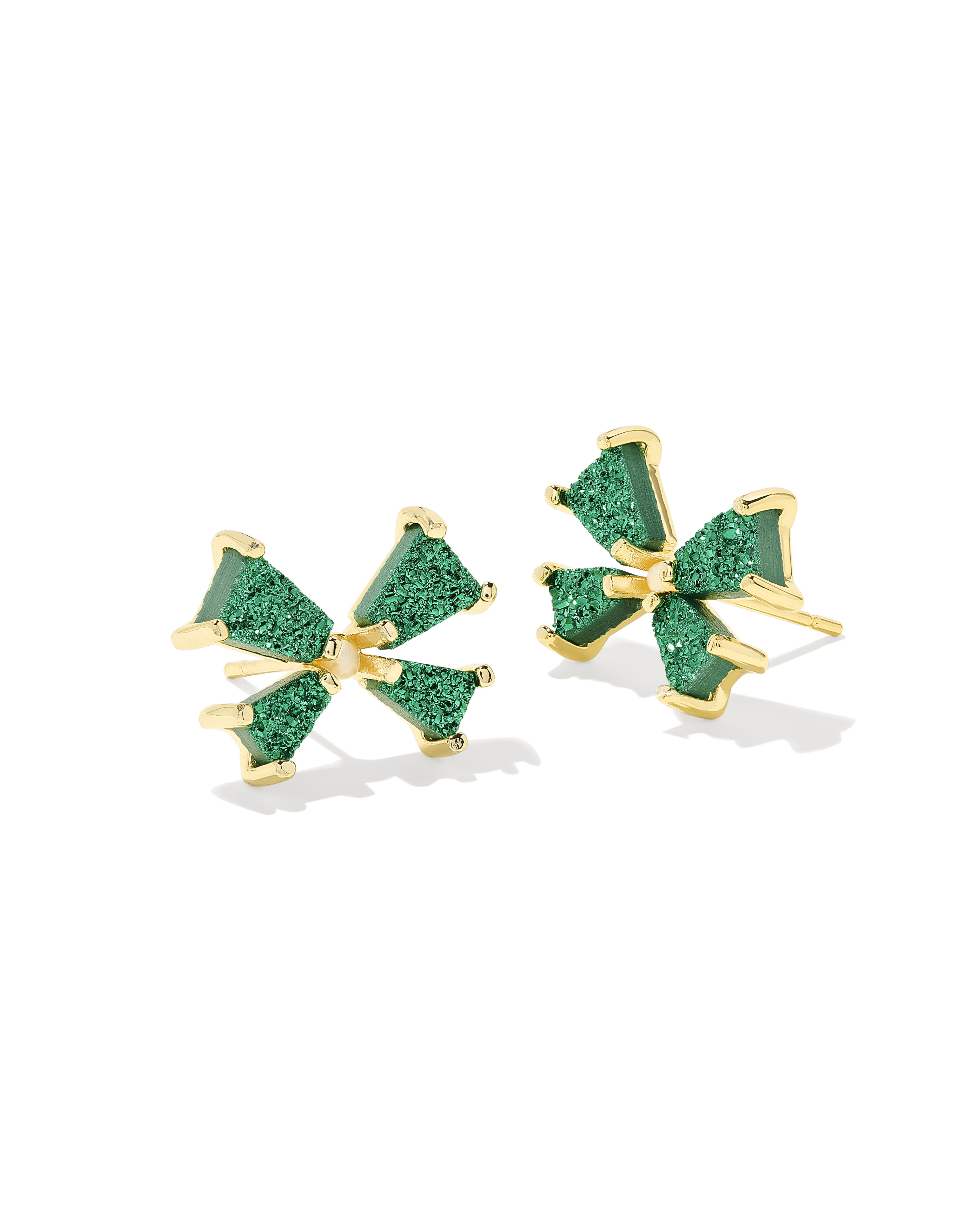 Blair Gold Bow Small Stud Earrings in Emerald Drusy | Kendra Scott