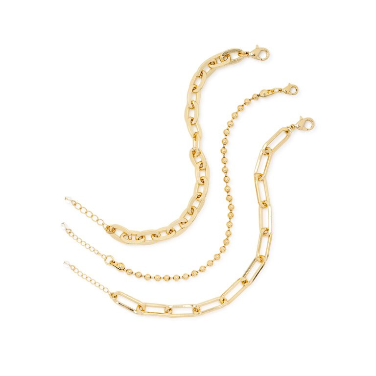 Scoop Womens Brass 14KT Gold Flash-Plated Brass Fashion Bracelets, 3-Piece Set | Walmart (US)