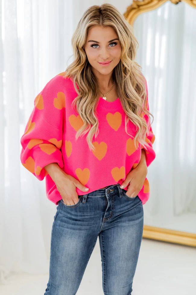 Listen To Your Heart Pink And Orange Heart Sweater | Pink Lily