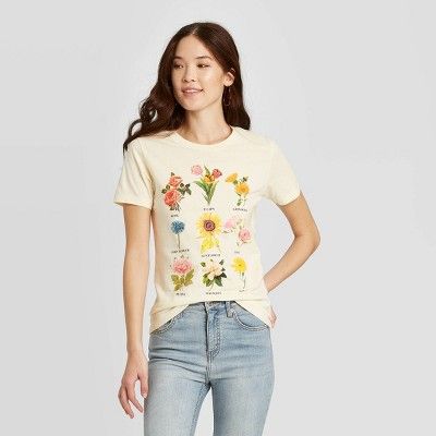 Women's Botanical Flowers Short Sleeve Graphic T-Shirt - Fifth Sun (Juniors') - Beige | Target