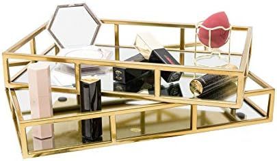 Gold Mirror Vanity Trays Set of 2, Decorative Jewelry Perfume Organizer Trays for Dressing Room, ... | Amazon (US)