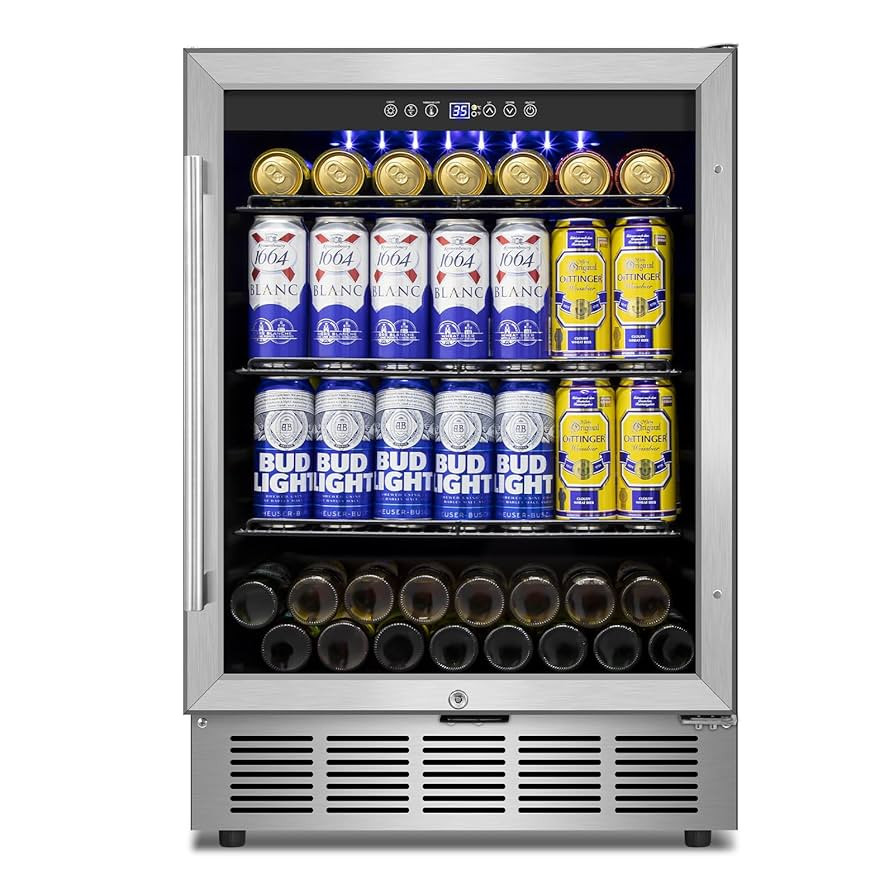 Beverage Refrigerator 24 inch-200 Can Drink Fridge with Glass Door, Under Counter/Freestanding Be... | Amazon (US)