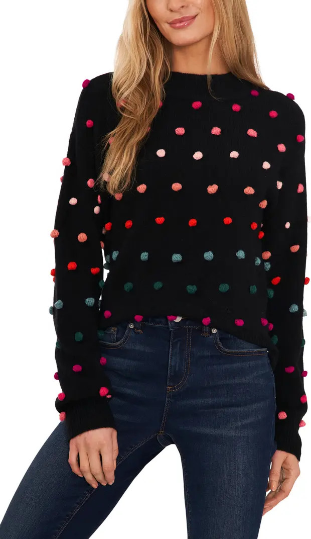 Rainbow Pompom Mock Neck Sweater | Nordstrom