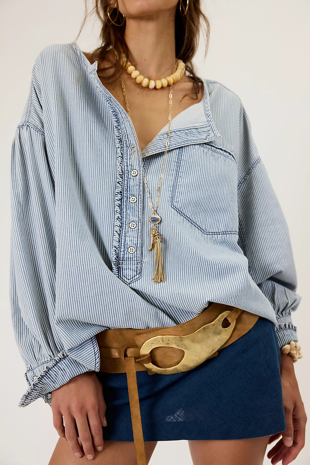 We The Free Denim Dreaming Railroad Stripe Pullover | Free People (Global - UK&FR Excluded)