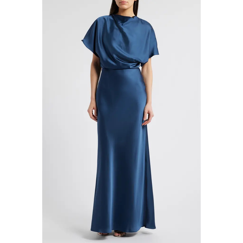 Amsale Blouson Bodice Bias Cut Satin Gown in French Blue at Nordstrom, Size 16 | Nordstrom