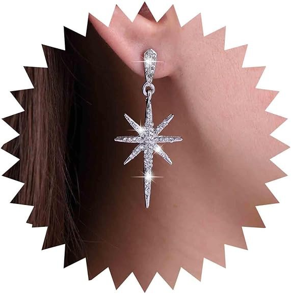 Vintage Crystal Northstar Dangle Earrings Rhinestone Northstar Studs Earrings Gold Cz Star Drop E... | Amazon (US)