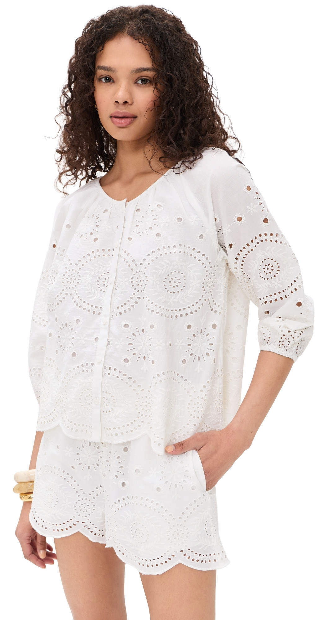 Marea Sophie Top White Eyelet L | Shopbop