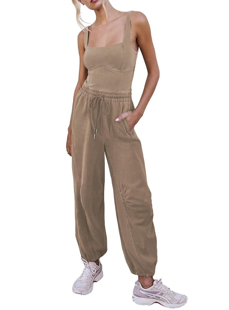 Women's Sleeveless Summer Jumpsuit Square Neck Drawstring Waist Long Romper Jumpers 2025 with Poc... | Amazon (US)