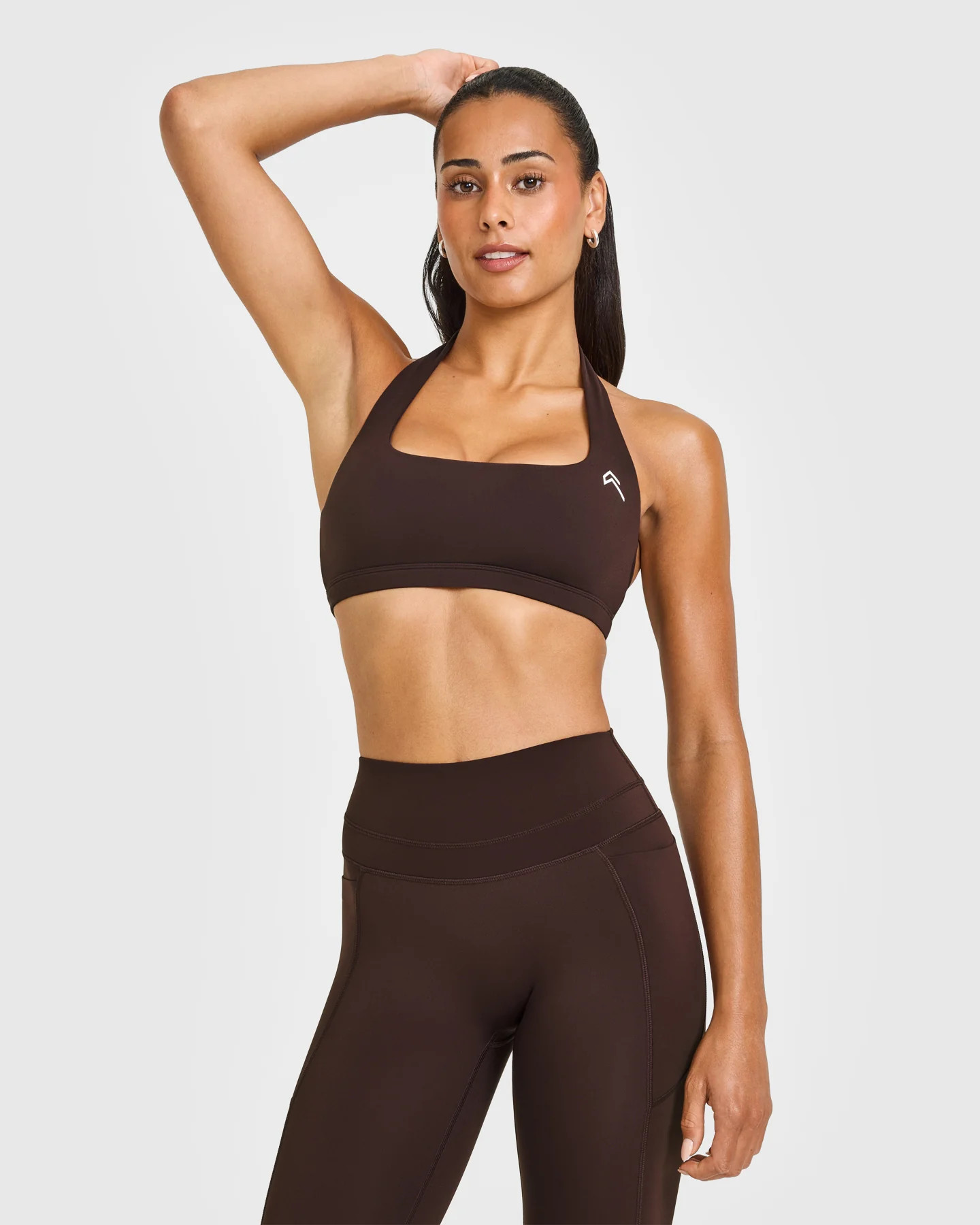 EasyLift™ Halter Bralette with White Logo 
 70% Cocoa | Oner Active (UK / US)