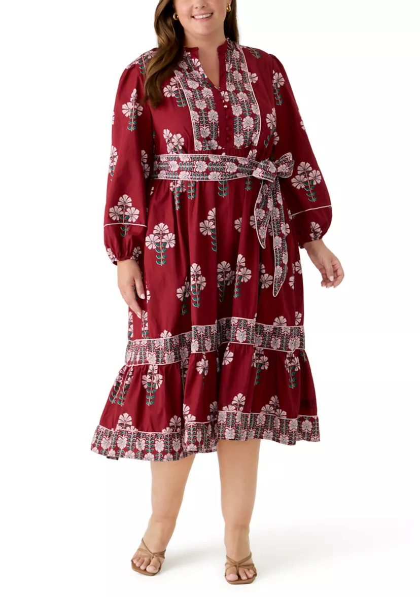 Plus Size Long Sleeve Midi Split Neck Dress | Belk