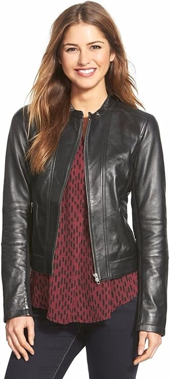 D DOLLY LAMB Women's Lambskin Leather Moto Biker Jacket, Winter Wear Round Neck Collar Jacket for... | Amazon (US)