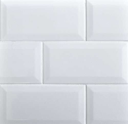 4X8 White Wide Beveled Subway Ceramic Tile Backsplashes Walls Kitchen Shower | Amazon (US)