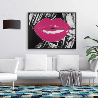 Pink Glossy Lips - Framed Canvas Art for Living Room Decor | Wayfair North America