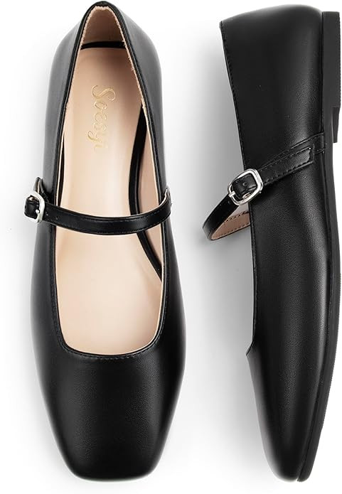 Women's Mary Jane Ballet Flats Square Toe Ankle Strap Shoes for Women Adjustable Buckle Soft Dres... | Amazon (US)