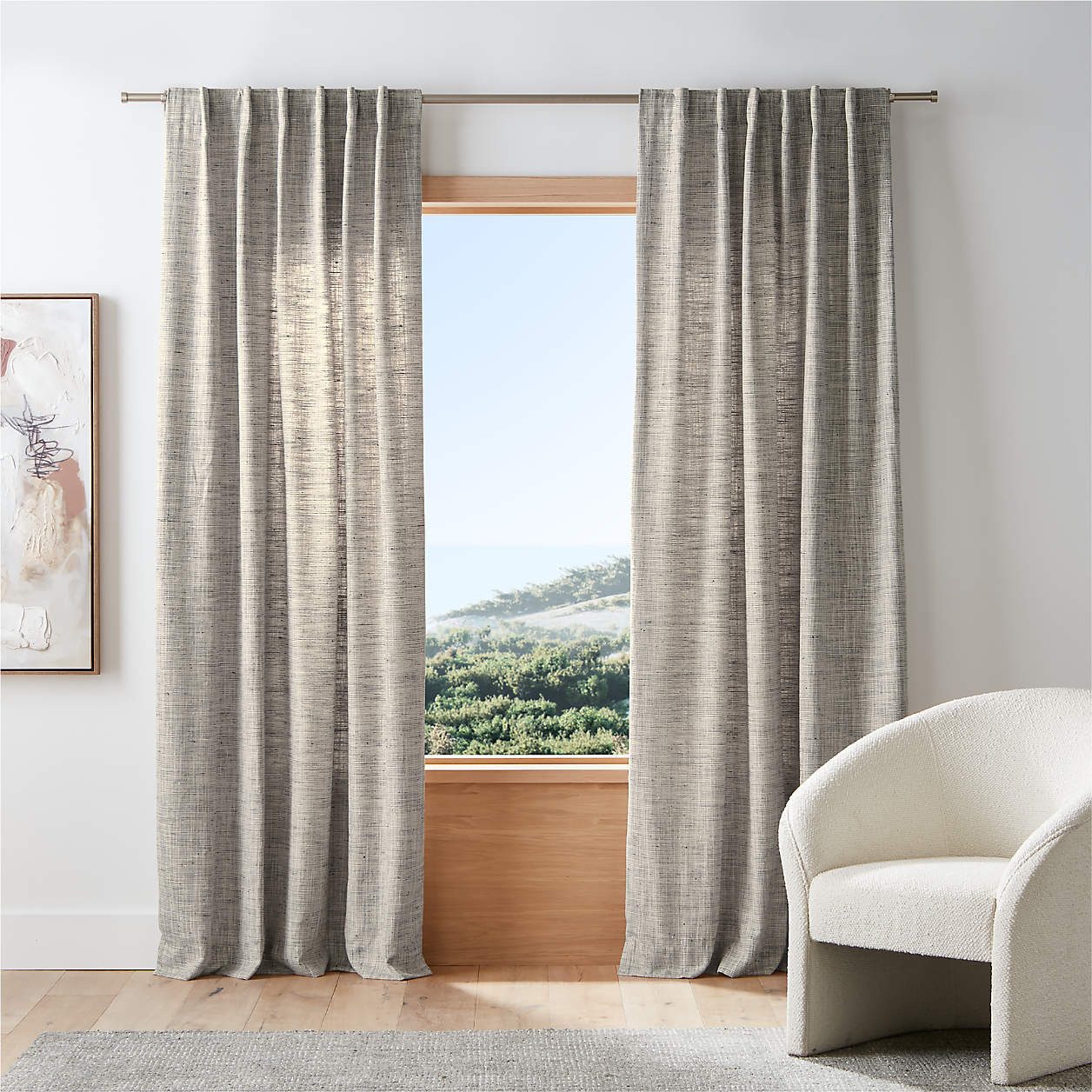 Reid Pebble Grey Recycled Fiber Window Curtain Panel 52"x96" + Reviews | Crate & Barrel | Crate & Barrel