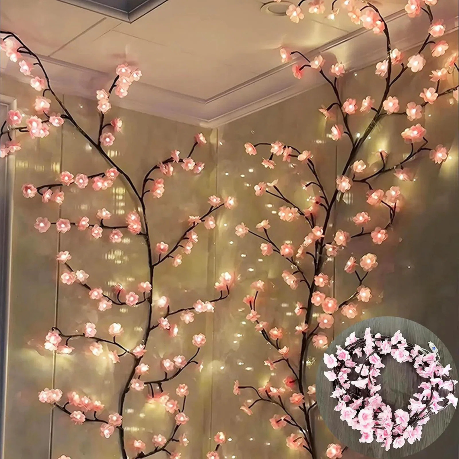 47.24" Artificial Plants Tree Branches Vine Lights for Bedroom Cherry Blossom Tree Light Fairy Li... | Wayfair North America