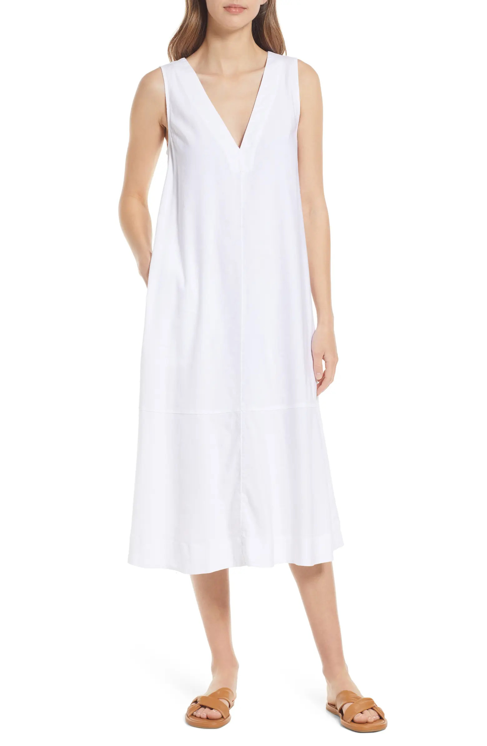 Nordstrom Sleeveless V-Neck Linen Blend Midi Dress | Nordstrom | Nordstrom