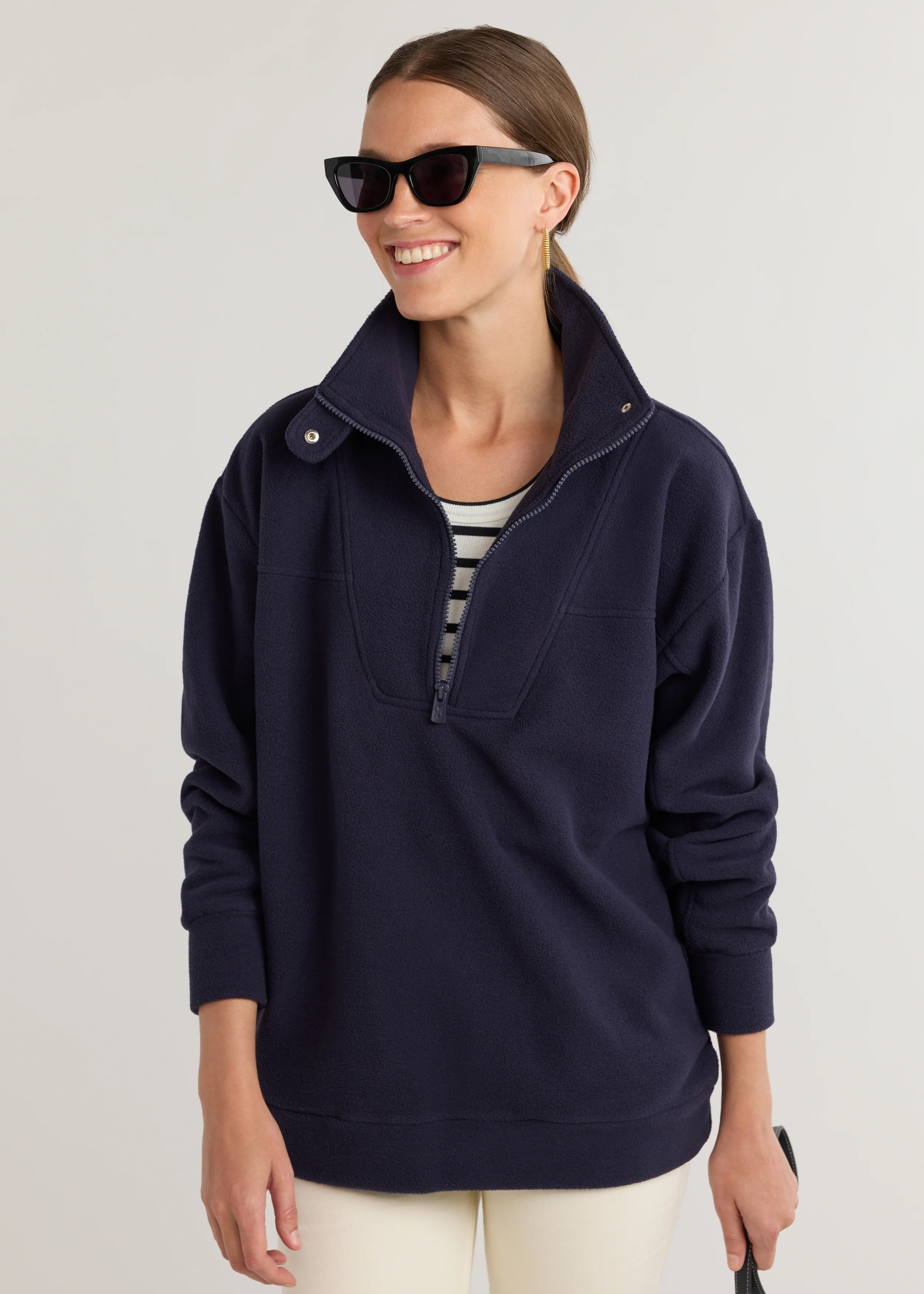 Alcott Pullover in Vello Fleece (Navy) | Dudley Stephens