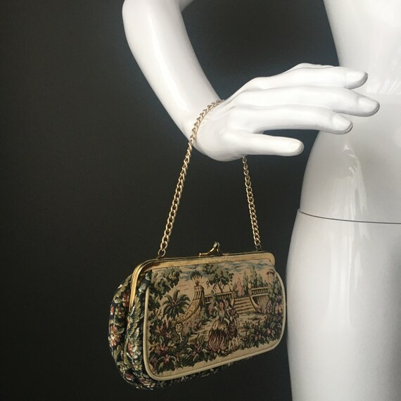 Vintage / Tapestry / Fabric / Baguette / Gold tone chain strap / Cutch / Handbag / Bag / Purse | Etsy (US)