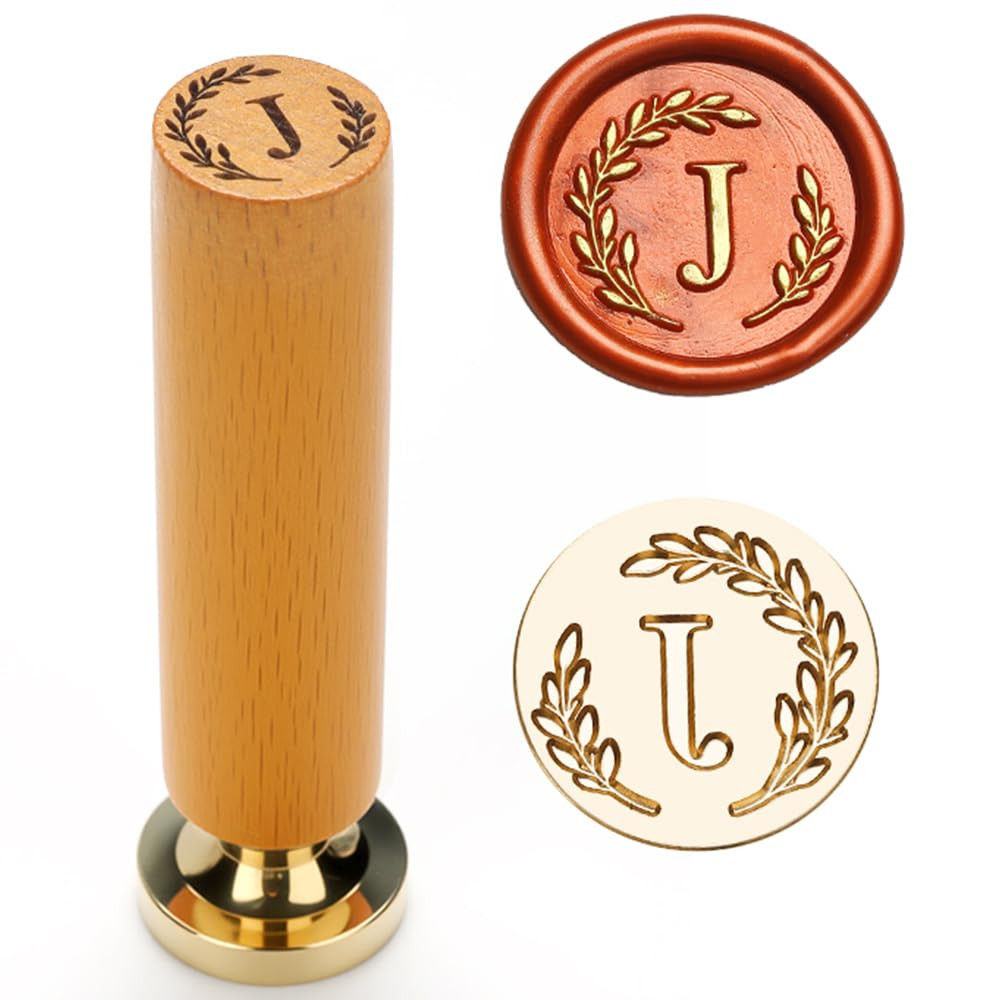 YOLAKIS Botanical Alphabet J Wax Seal Stamp with Initial Wood Handle Vintage Floral Leaves Brass ... | Amazon (US)