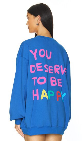You Deserve To Be Happy Crewneck in Royal Blue | Revolve Clothing (Global)