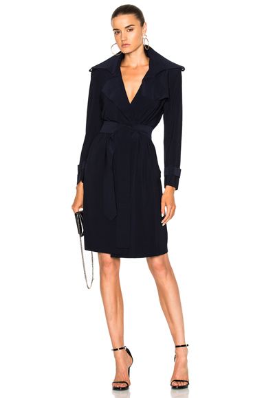 Norma Kamali Double Breasted Trench Wrap Dress in Blue. - size L (also in S,XS) | FORWARD by elyse walker