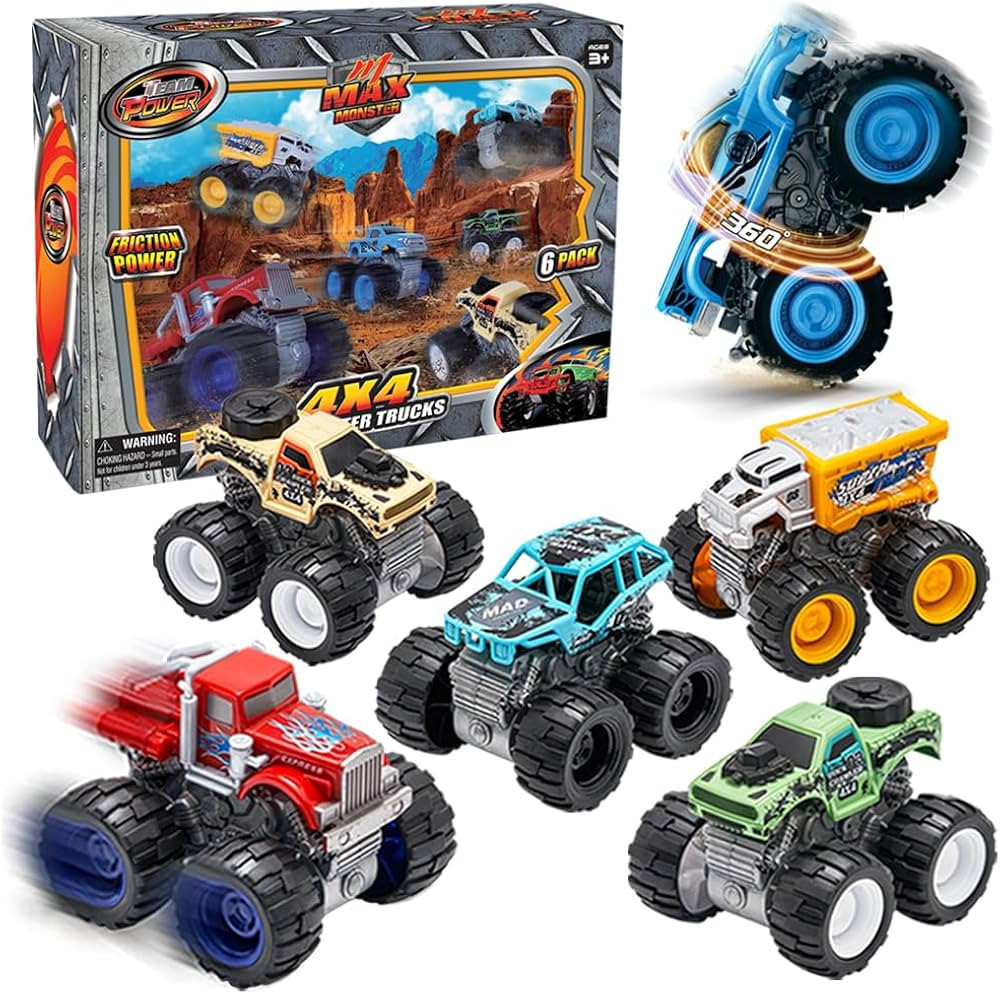 Monster Trucks Toys for Boys and Girls, 4-Wheel Drive Friction Powered 6-Pack Push and Go Toy Car... | Amazon (US)