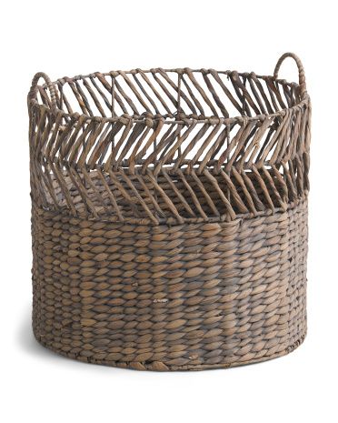 Hyacinth Round Storage Basket With Arrow Open Weave Top Detail | TJ Maxx