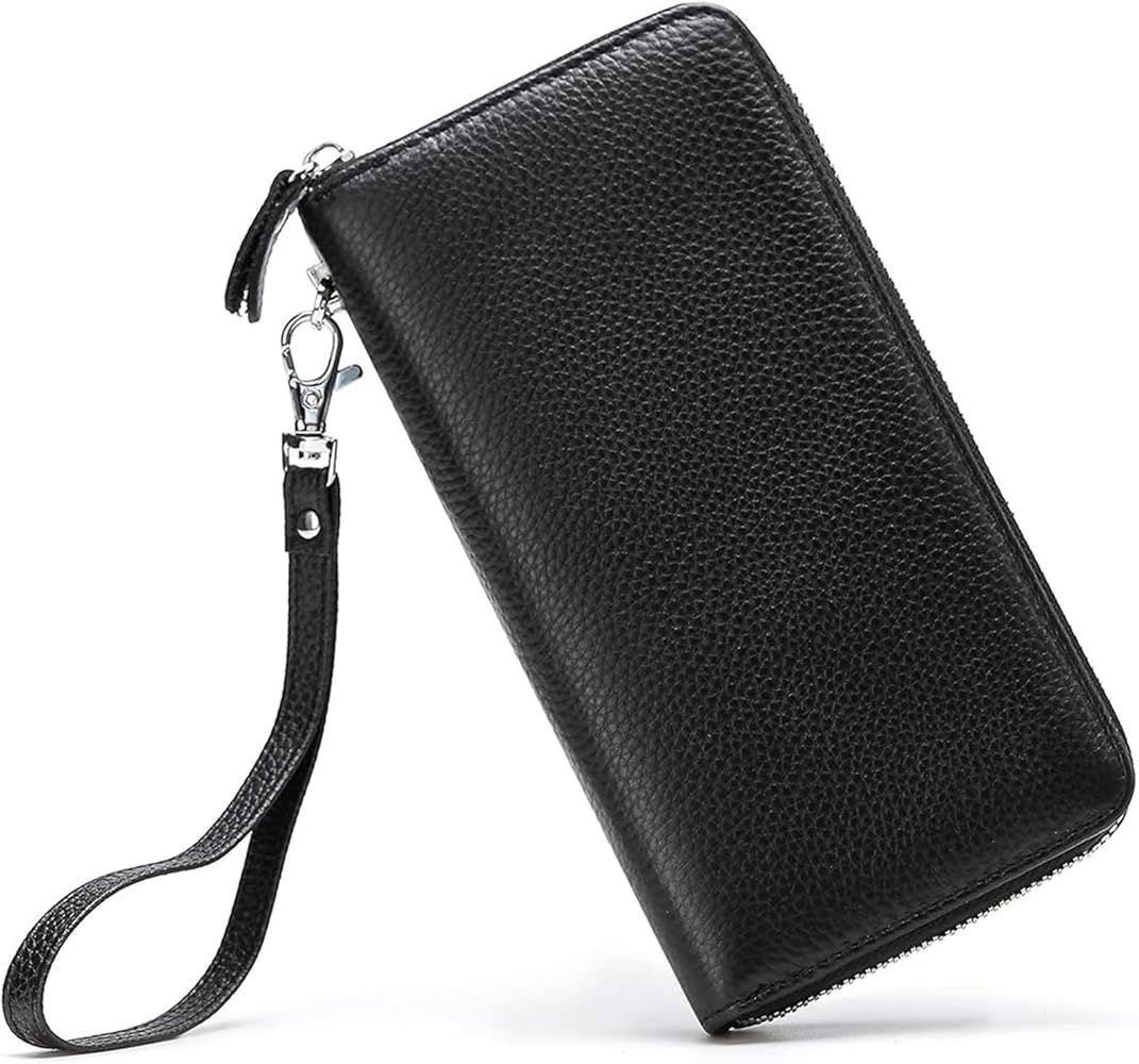 Womens Wallet RFID Blocking Genuine Leather Zip Around Wallet Clutch Wristlet Travel Long Purse f... | Amazon (US)