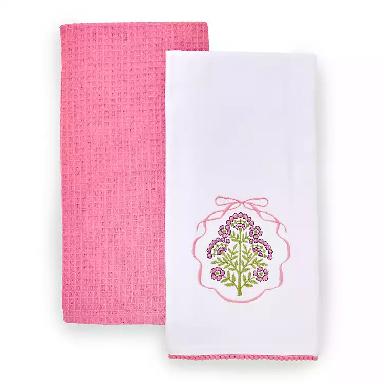 New! Pink Floral Print Kitchen Towels, Set of 2 | Kirklands