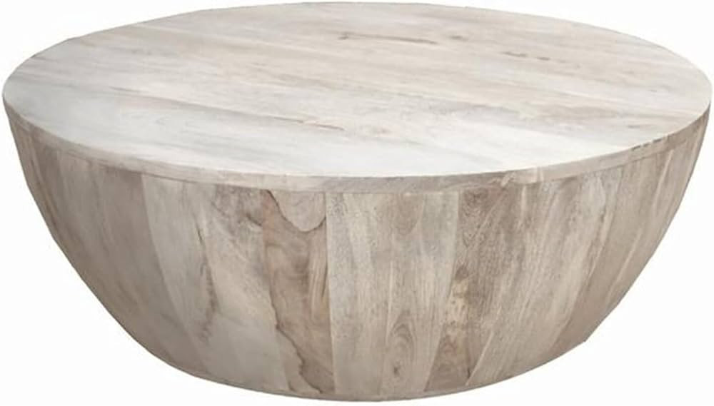 Vintage Vogue 36 Inch Round Mango Wood Coffee Table, Subtle Grains, Distressed White | Amazon (US)