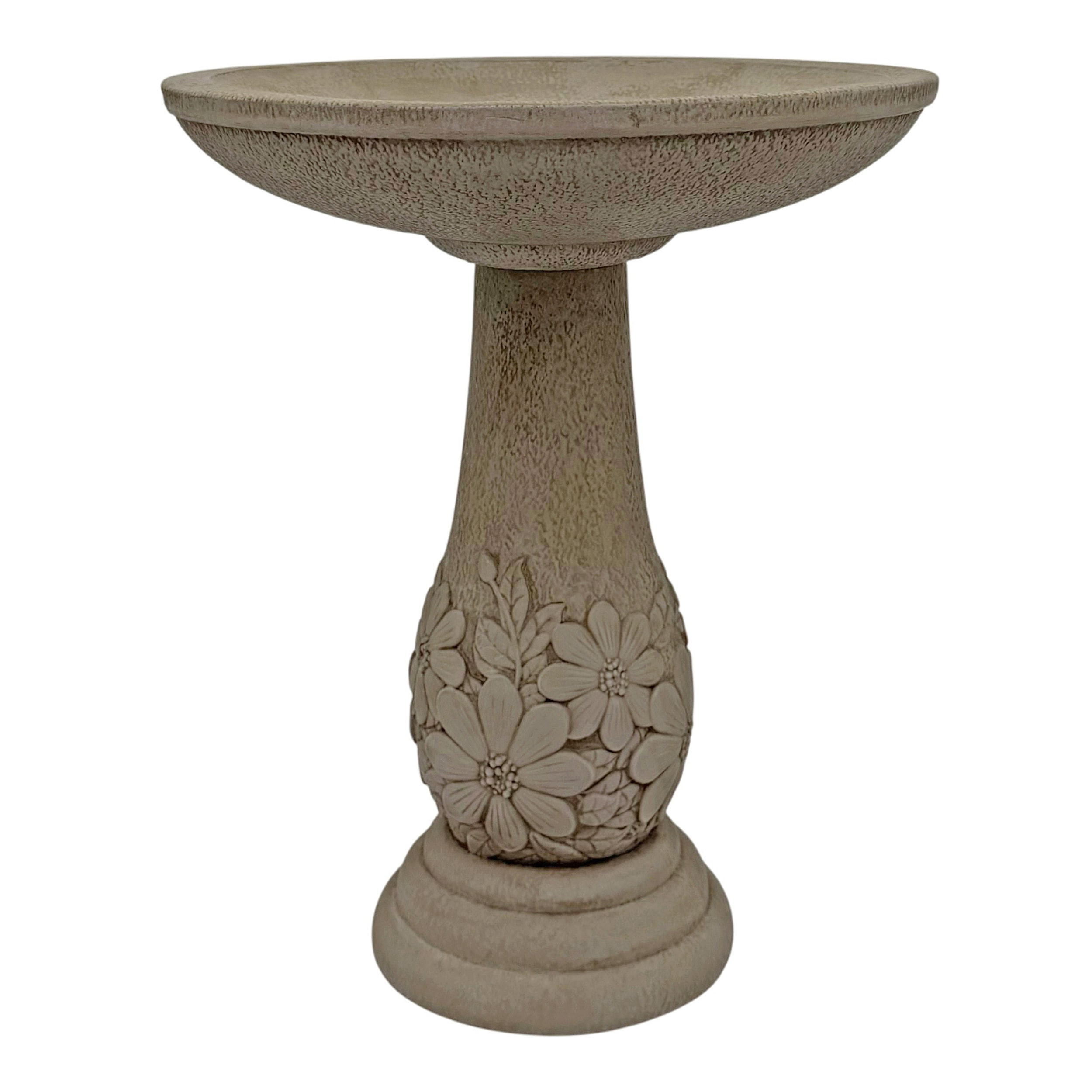 Style Selections Raised Floral Birdbath 20-in H Gray Polypropylene Complete birdbath one_size | 05-1355-34-02 | Lowe's