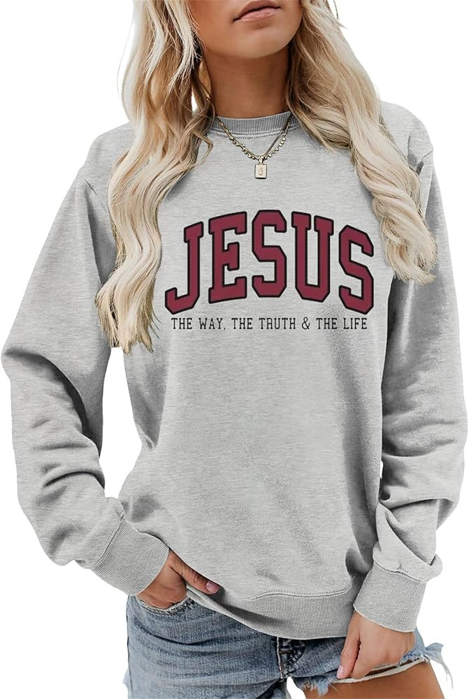 Christian Sweatshirt for Women Jesus The Way The Truth The Life Loose Pullover Cuzy Ladies Trendy... | Amazon (US)