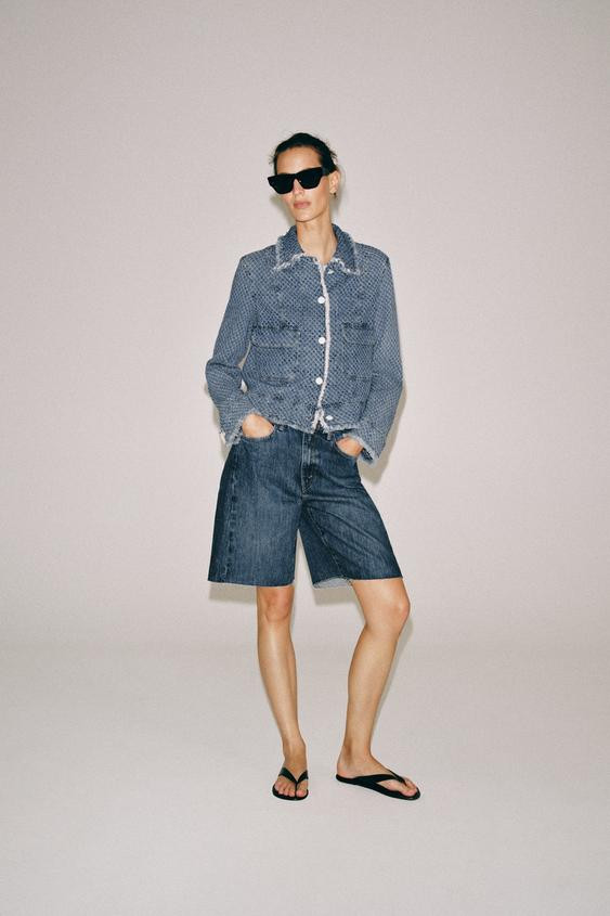 Zara - Zw Collection Relaxed Fit Mid-Rise Denim Shorts - Light Blue - 31 (Us 12) - Woman | Zara US