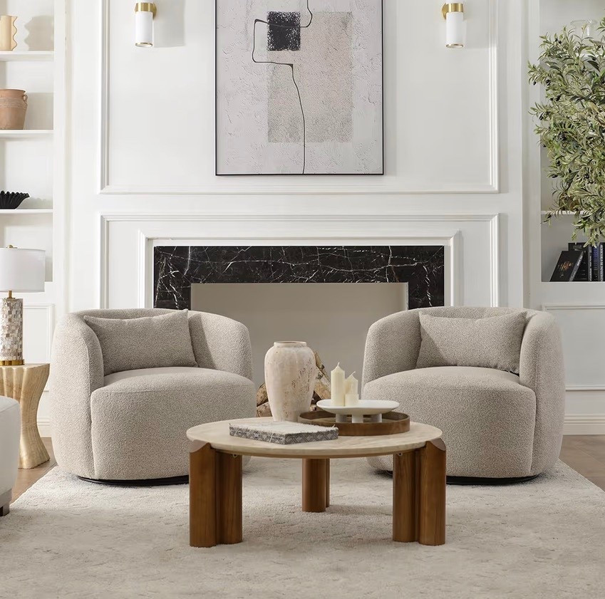 Wide Boucle Swivel Barrel Chairs Set of 2, No Assembly Round Upholstered Armchairs Accent Chairs Single Sofa Chair with Toss Pillow for Living Room and Bedroom, Taupe #honefurniture #accentchairs #livingroomchairs

#LTKHome