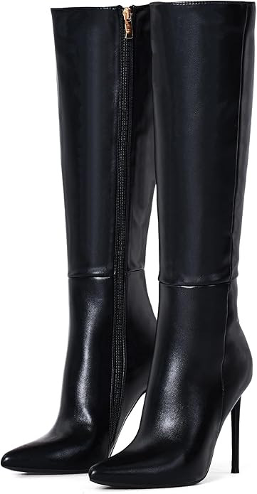 Elisabet Tang 4 inch Women's Knee High Long Boots, Stiletto Tall Pointed Toe Heeled Boot Leather ... | Amazon (US)
