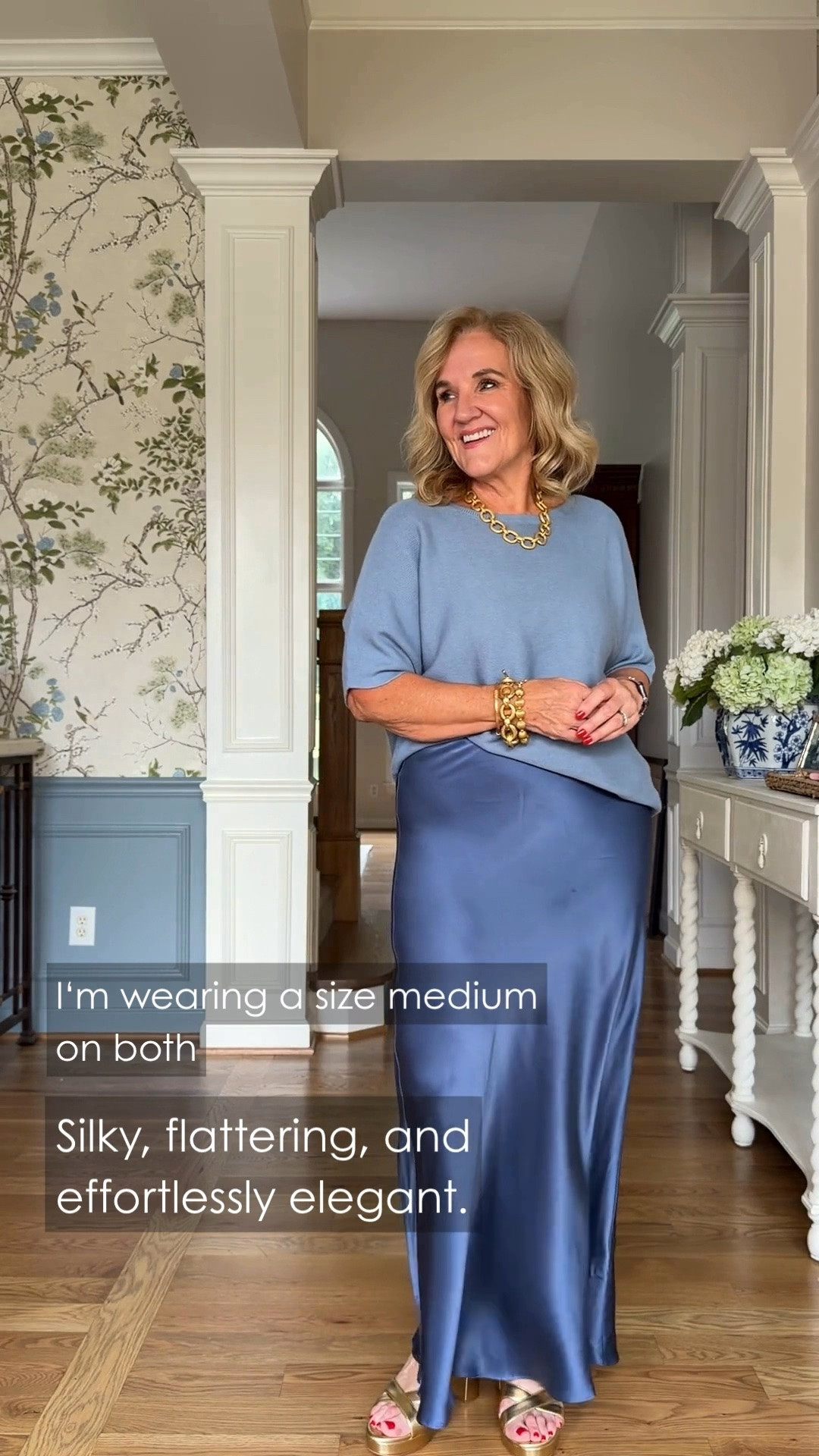This light blue sweater and silky blue midi skirt make an elegant tonal outfit. The soft knit keeps it comfortable, while the satin skirt adds an elevated touch.

💡 LTK MADE EASY
❤️ Heart = Support my posts!
🔖 Save = Get sale & restock alerts
📋 Lists = Keep favorites organized
📲 Share = Send lists and products to a friend. Hello, Christmas List!
💬 Comment = Ask me anything about what I'm wearing.:-)

#LTKootd #LTKWedding #LTKOver40