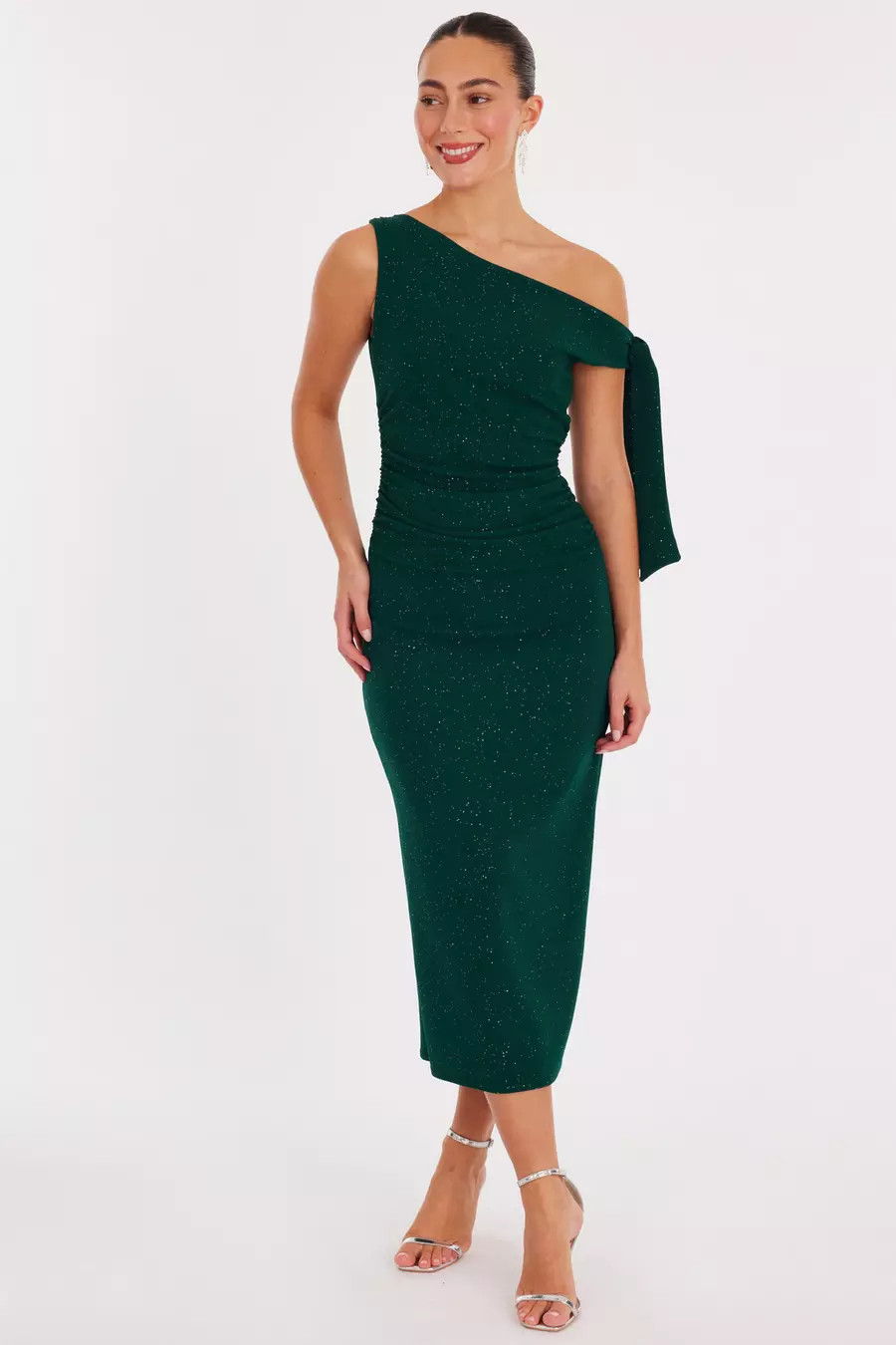 Bottle Green Glitter Midaxi Dress | Quiz Clothing