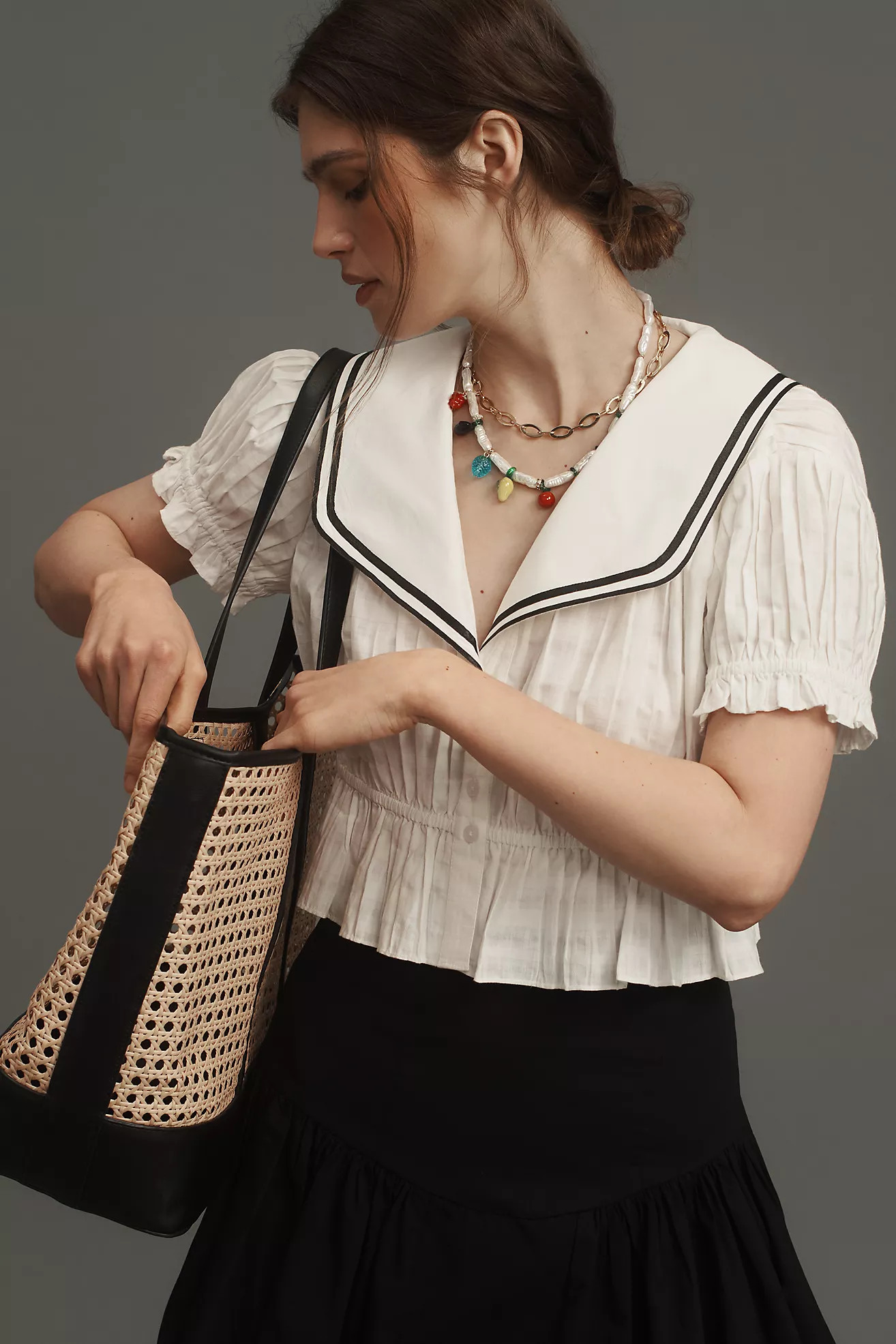 Maeve Pleated Sailor Collar Crop Button-Front Top | Anthropologie (US)