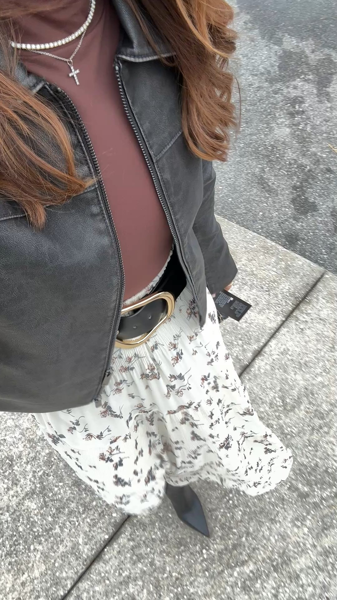 My church outfit. Spring outfit. Spring style. Amazon floral maxi skirt - my fav!! Color is ‘flower-203’. Amazon bodysuit in XS. Abercrombie faux leather jacket in XXS. Christian Louboutin Condodo boots - I went up half a size. Amazon belt. 

#LTKSeasonal #LTKgrwm #LTKootd