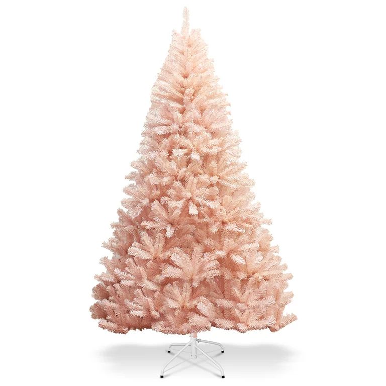 Costway 7ft Pink Artificial Christmas Tree Hinged Full Fir Tree Metal Stand - Walmart.com | Walmart (US)